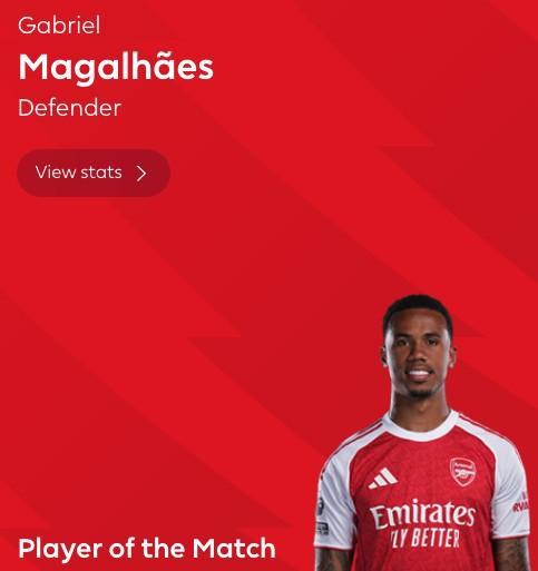 开云体育登录入口-定海神针，加布里埃尔当选布莱顿vs阿森纳全场最佳球员